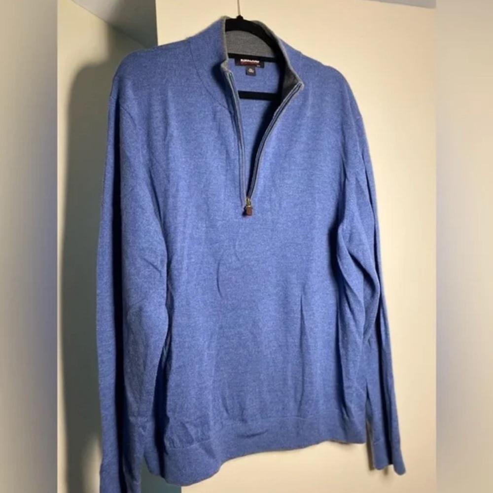 Men's 100% Extra Fine Merino Wool Blue Quater Zip Sweater  Kirkland Signature Sm